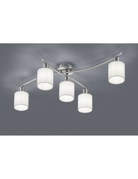 [S-TRIO605400501] Plafoniera Nichel 5 Paralumi Tessuto Bianco L75 cm
