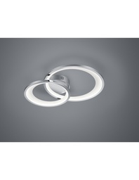 [S-TRIO673810206] Plafoniera Doppio Cerchio Cromo Led 29w Dimmerabile L59 cm