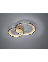 [S-TRIO673810232] Plafoniera a Doppio Cerchio Nero-Oro LED Dimmerabile 29W L59 cm