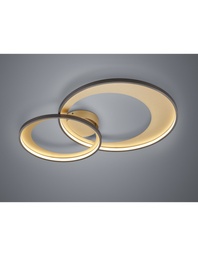 [S-TRIO673890232] Plafoniera Doppio Cerchio Nero-Oro Led 36w Dimmerabile L85 cm