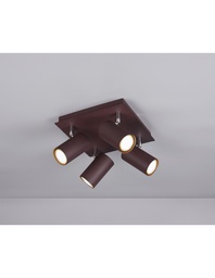 [S-TRIO802430424] Plafoniera Quadrata con 4 Faretti Orientabili in Metallo Ruggine