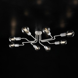 [S-BL203-PL8-BA] Plafoniera design in ferro Bianco Argento otto luci 83x h17 cm