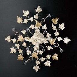 [S-BL50-PL4-AV] Plafoniera in ferro Avorio Oro Chiaro  quattro luci 60x h22 cm edera