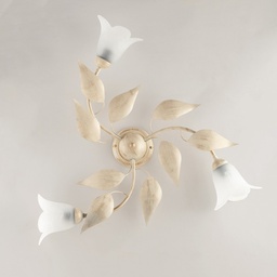 [S-BL155-PL3-AV] Plafoniera in ferro Avorio Oro tre luci vetri Alabastro Bianchi 67x h20 cm