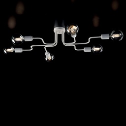 [S-BL203-PL6-BA] Plafoniera in ferro Bianco Argento sei luci diametro 83x h17 cm