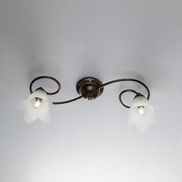 [S-BL230-PL2-BR] Plafoniera in ferro Marrone Oro due luci paralumi in vetro Bianco 56x26x h17 cm