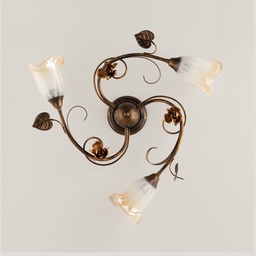 [S-BL26-PL3-BR] Plafoniera in ferro Marrone Oro foglie tre luci 58x h15 cm