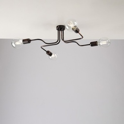 [S-BL203-PL4-NR] Plafoniera in ferro Nero con decorazione Rame quattro luci 57x44x h17 cm