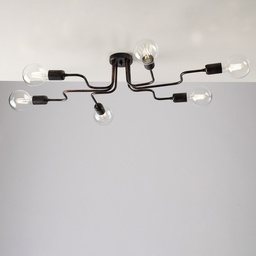[S-BL203-PL6-NR] Plafoniera in ferro Nero con decorazione Rame sei luci 83x48x h17 cm