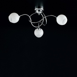 [S-BL140-PL3-CR] Plafoniera in ferro cromato lucido con vetri bianchi 3 luci 60xh.24 cm