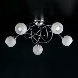 [S-BL140-PL5-CR] Plafoniera in ferro cromato lucido con vetri bianchi 5 luci 70xh. 28 cm