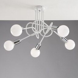 [S-BL153-PL5-BCO] Plafoniera urban in ferro Bianco rifinitura Cromo cinque luci 52x h33 cm