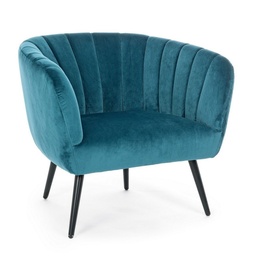 [S-B0748201] Poltrona Classica in Velluto Blu Pavone - Dimensioni: L.78 P.71 H.69 cm