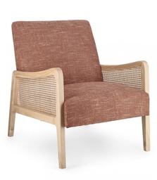 [S-B0748267] Poltrona Deanna Autumn - Design Elegante e Accogliente - Legno di Pino e Compensato - Gambe in Rubberwood - Braccioli in Rattan - Rivestimento in Poliestere - Imbottitura in Schiuma di Poliuretano - Dimensioni: 67,5x82x83 cm