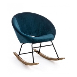 [S-B0743488] Poltrona a dondolo Annika effetto velluto blu pavone