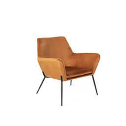 [S-OM/360/CA] Poltrona elegante in velluto con struttura in metallo, rivestimento caramello e base nera, 70x71,5x79 cm