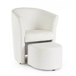 [S-B0743343] Poltrona in similpelle con pouf estraibile Bianco RITA 64,5x 59,5x h78 cm