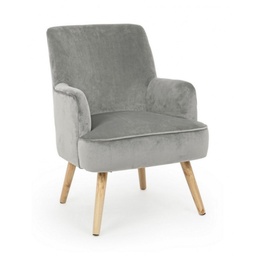 [S-B0748173] Poltrona vintage in velluto grigio Adeline 60x67x79 cm