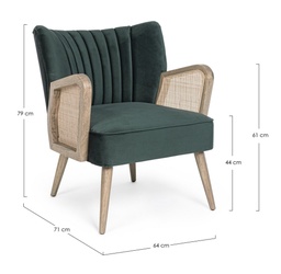 [S-B0748249] Poltrona vintage in legno e velluto verde - Virna - 64x71x79 cm