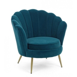 [S-B0743682] Poltrona Vintage Retro in Velluto Blu Pavone 80x76x84 cm
