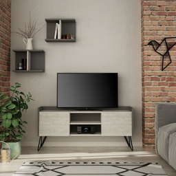 [S-FZ99503] Porta TV Klappe antracite con ante bianche vintage e due mensole 56,50x125,50x33 cm