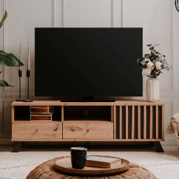 [S-FZ98929] Porta TV Medan56A 2 cassetti e anta con vani a giorno rovere antracite
