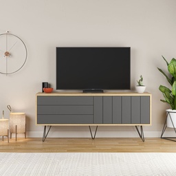 [S-FZ99449] Porta TV Picadilly con Struttura Rovere e 2 Ante a Ribalta Antracite H57 x L139 x P36 cm