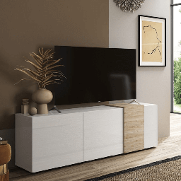 [98870] Porta TV Sabry 3 ante bianco lucido rovere Kadiz
