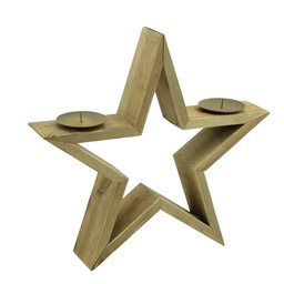 [S-V6082400000] Portacandele in legno a forma di stella - Set da 2 - 36x8x40 cm