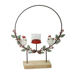 [S-V6197920000] Portacandele metallo con uccellini rosso 29x7x35 cm