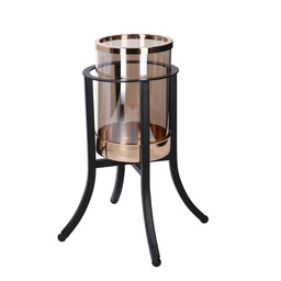 [S-V6141010000] Portacandele Oro Nero Tondo 1 Posto 21x21x28 cm