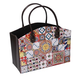 [S-V3405720000] Portariviste rettangolare in ecopelle carretto siciliano 33,5x15,5x25,5 cm
