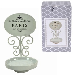 [S-V6214120000] Portasapone Metallo Ceramica Paris Bianco 14x10x21,5 cm
