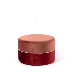 [S-CO/076/RB] Pouf in velluto rosa antico e bordeaux, struttura in legno, 62x62x39