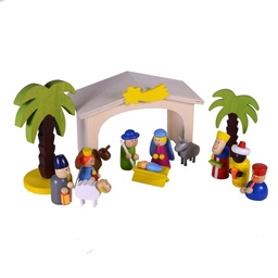 [S-V6082670000] Presepe Natività in Legno Set 15pz con Espositore 24x10,8x16,5 cm