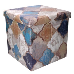 [S-V2809060000] Puff ecopelle pieghevole blu marocco quadro 38x38x38 cm