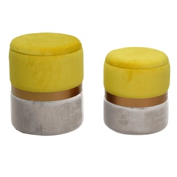 [S-V2808150000] Puff velluto giallo-grigio chiaro ø39h49