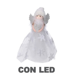 [S-V6167880000] Lampada a LED in tessuto argento con forma di bambolina - 6x14x30 cm