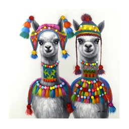 [S-V4611810000] Quadro dipinto lama pompon 3D 80x80x3,5 cm