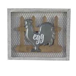 [S-V4608610000] Quadro in legno e metallo con gallina, misure 46x38x3 cm