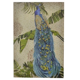 [S-V4613440000] Quadro legno pavone con glitter 60x90x3 cm