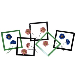 [S-V4614740000] Quadro metallo blu fucsia verde fiori 126x61x5,7 cm