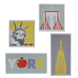[S-V0224220000] Quadro Stampa New York Bianco Set 4 Pezzi 30x60x2,5cm + 30x30x2,5cm