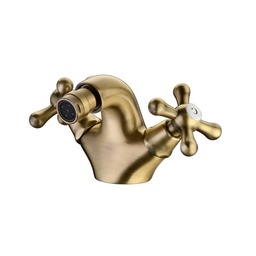 [60435] Rubinetto miscelatore per bidet finitura ottone con manopole a croce