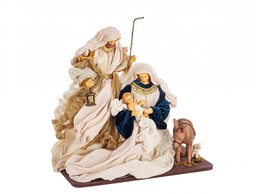 [S-B0937227] Sacra Famiglia Eden Blu-Oro C-Asino H38