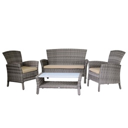 [S-V6443700000] Salotto Amalia Polyrattan grigio con cuscini - Dimensioni: Poltrona: 68x68x85 cm, Divano: 124x72x85 cm, Tavolo: 90x45x38 cm