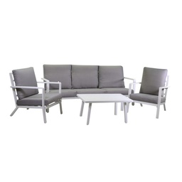 [S-V6456880000] Salotto in alluminio Boston 3 posti bianco con cuscini 4 pezzi - Dimensioni: 2 Poltrone 70x76xh79, Divano 3p 194x68xh80, Tavolino 90x50xh39