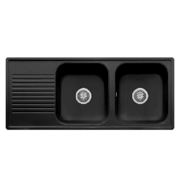 [94621] Samet Lavello 116x50 2 vasche Granitovero1162vsnep gocciolatoio nero
