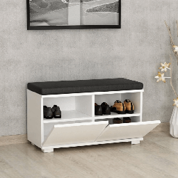 [97138] Scarpiera con pouff Dragoshoe bianco nero