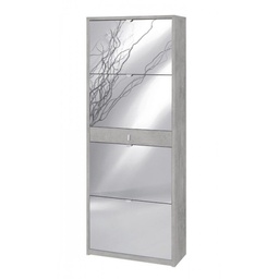 [S-ASK569CESPK] Scarpiera a specchio con ante e cassetto in Beton Cemento 63x29x164 cm